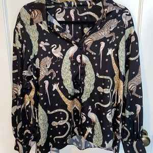 Animal design satin shirt